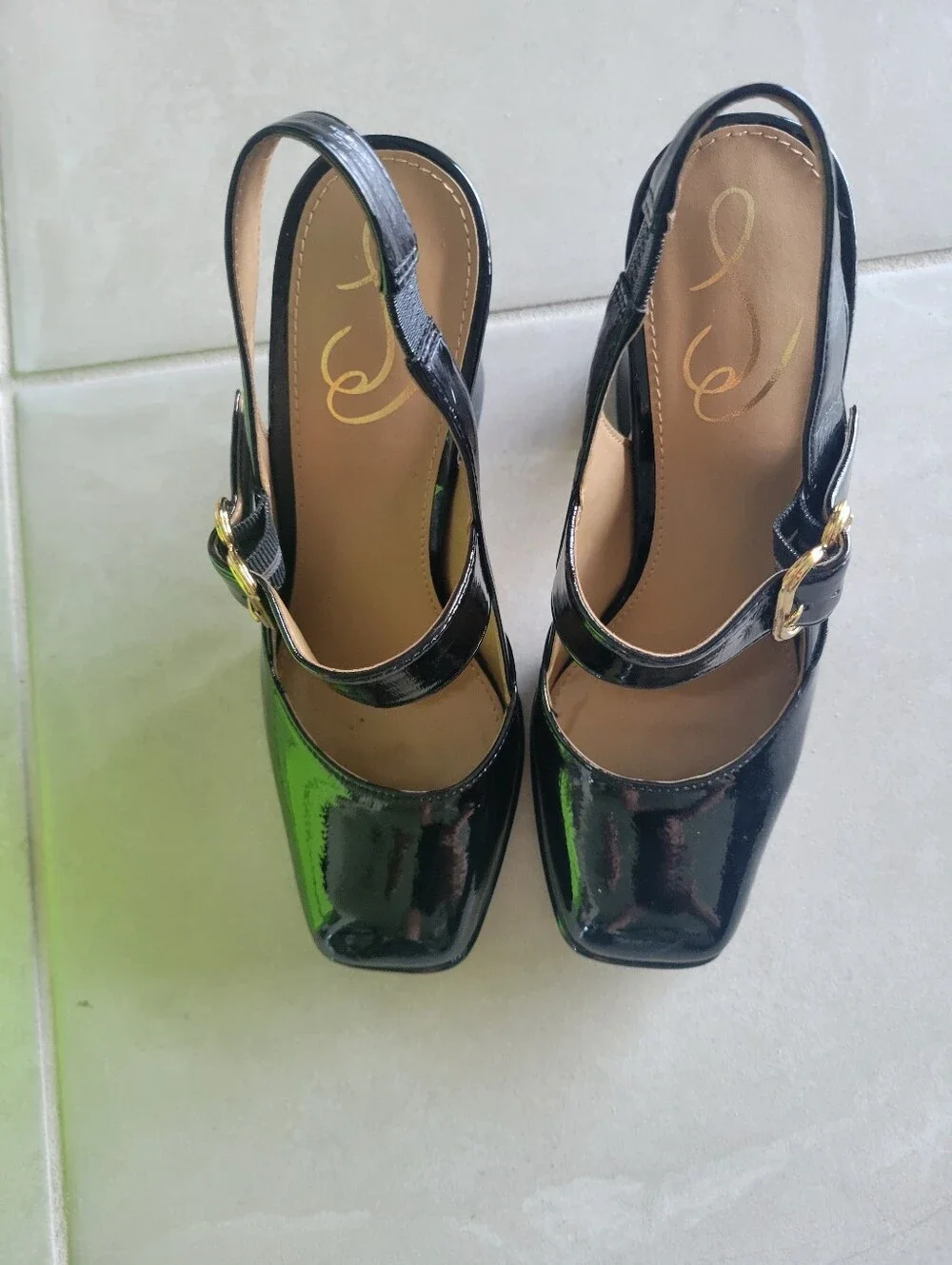 Sam Edelman Black Patent Slingback Mary Jane Heels